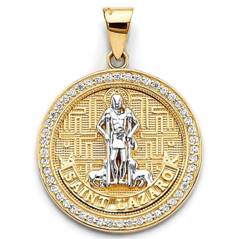 New One pc 14k Gold CZ San Lazaro Religious Pendant Charm​